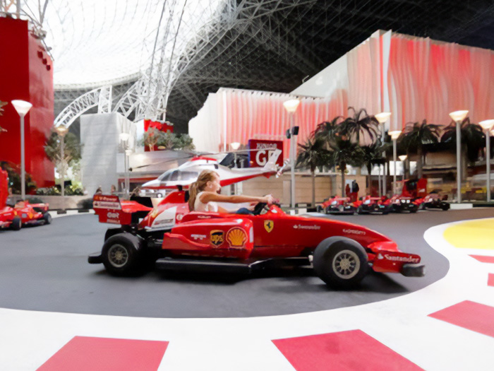 Custom-designed attractions for Ferrari World in Dubai, built by SBI Sweden, showcasing innovative engineering and themed entertainment solutions