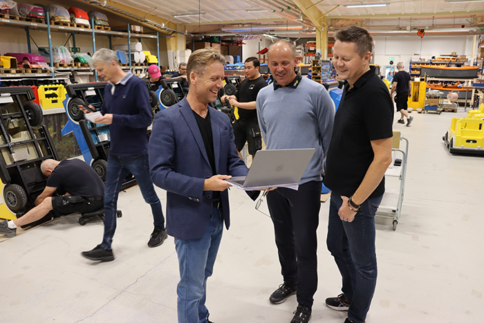 Markus Jonsson, Petter Lindh, and Joacim Samuelsson from SBI Production reading a positive production plan together