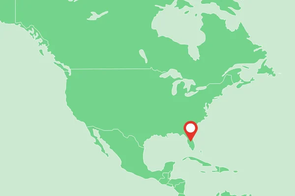 A map of the United States highlighting the location of SBI Americas in Orlando, Florida